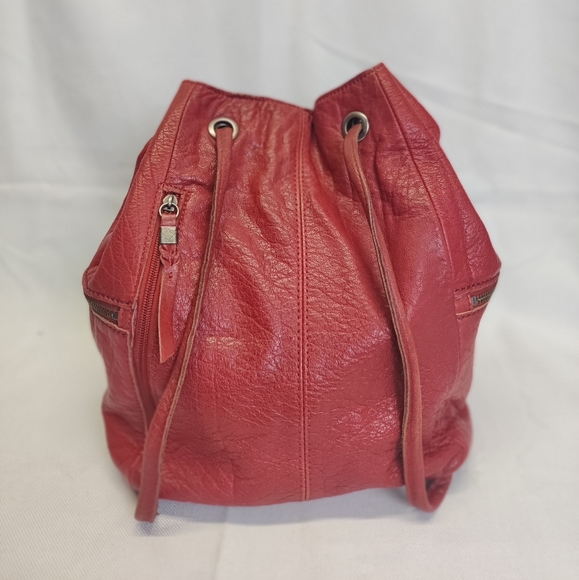 The Sak Red Leather Boho Hobo Backpack Tote Drawstring Purse Tons of Pockets - Picture 5 of 16